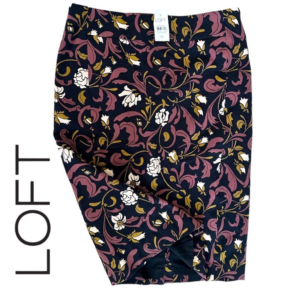 New Ann Taylor LOFT Black Vine print Pencil women's work skirt Sz 00